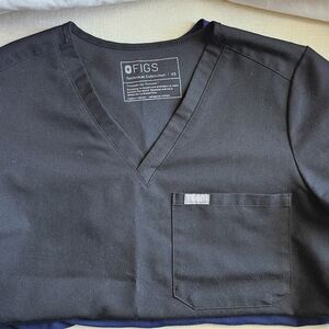 Figs Black V-Neck Medical Scrub Top
